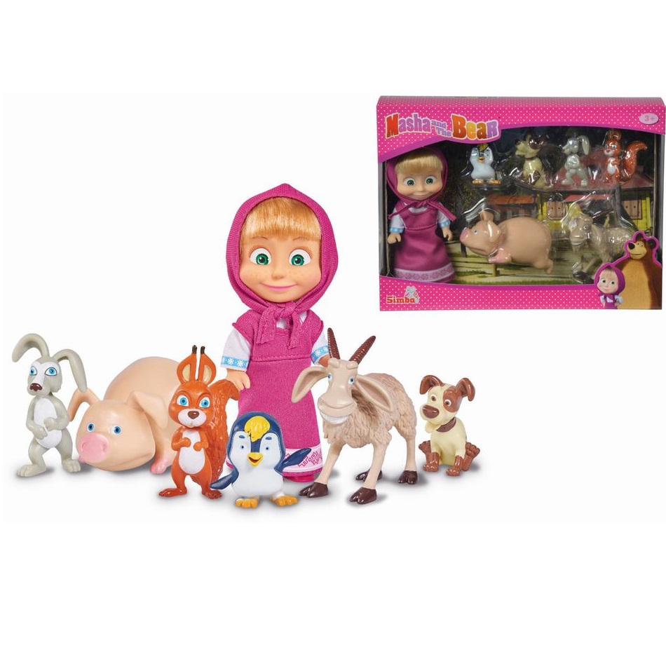Игровой набор - кукла Маша с друзьями-животными, 12 см.  